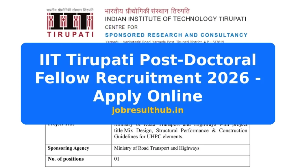 IIT Tirupati Post-Doctoral Fellow Recruitment 2026 - Apply Online - 2026 Posts