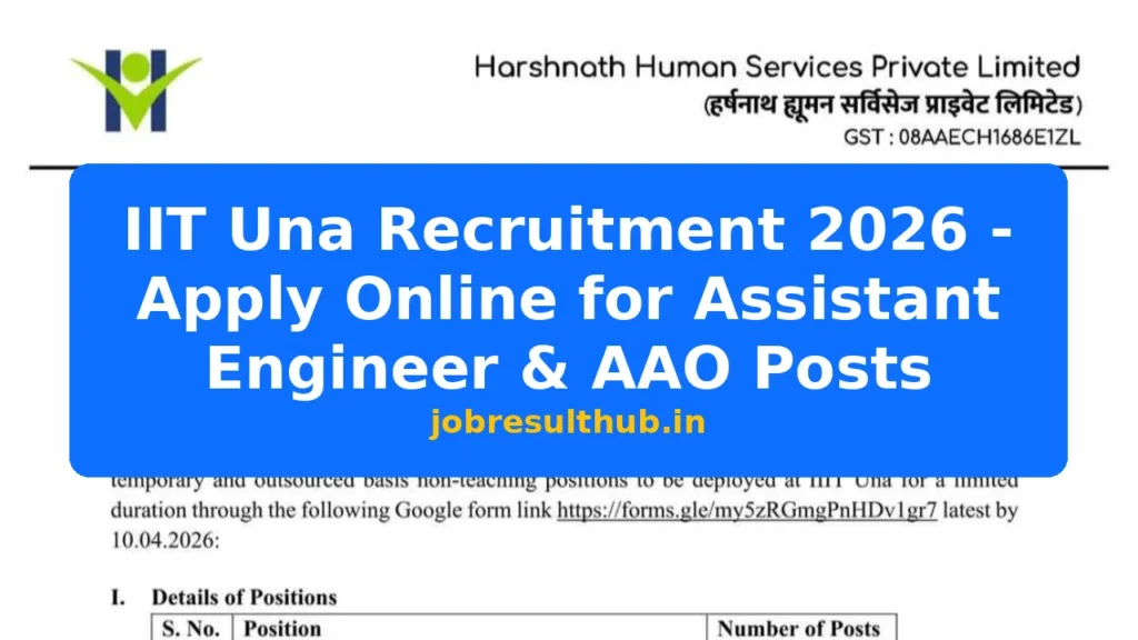 IIT Una Recruitment 2026 - Apply Online for Assistant Engineer & AAO Posts - 2026 Posts