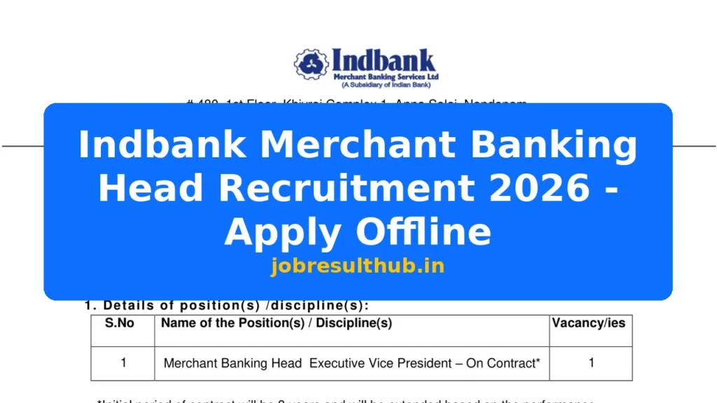 Indbank Merchant Banking Head Recruitment 2026 - Apply Offline - 2026 Posts