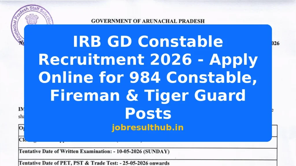 IRB GD Constable Recruitment 2026 - Apply Online for 984 Constable, Fireman & Tiger Guard Posts - 2026 Posts