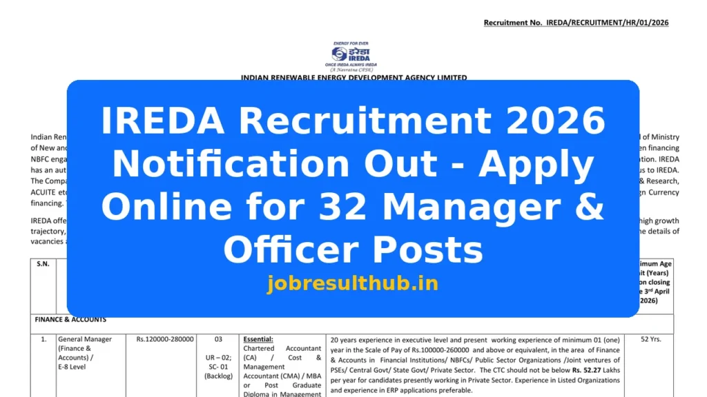 IREDA Recruitment 2026 Notification Out - Apply Online for 32 Manager & Officer Posts - 2026 Posts