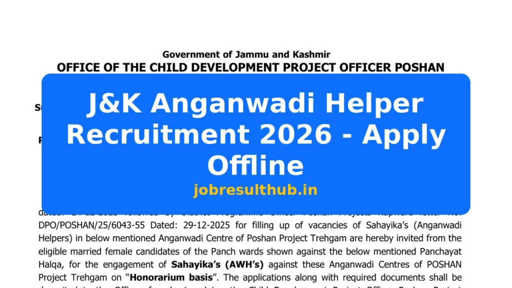 J&K Anganwadi Helper Recruitment 2026 - Apply Offline - 2026 Posts
