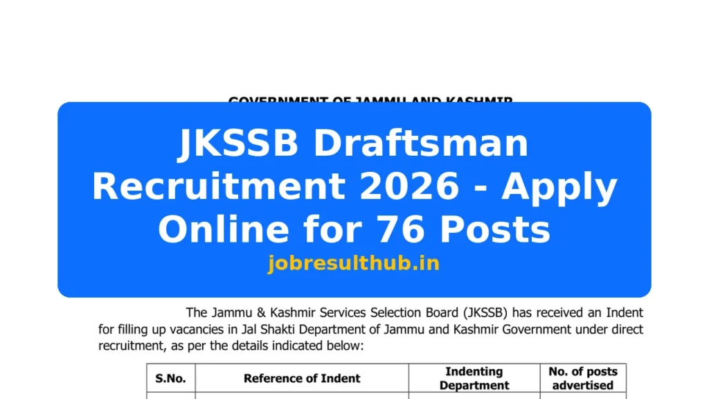 JKSSB Draftsman Recruitment 2026 - Apply Online for 76 Posts - 76 Posts