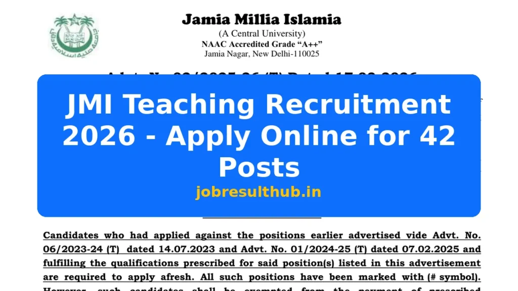 JMI Teaching Recruitment 2026 - Apply Online for 42 Posts - 2026 Posts
