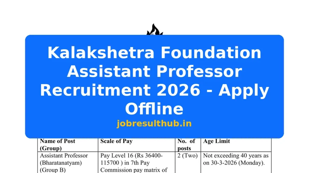 Kalakshetra Foundation Assistant Professor Recruitment 2026 - Apply Offline - 2026 Posts