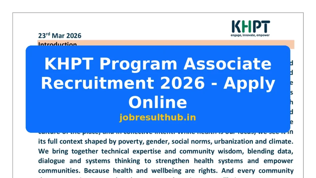 KHPT Program Associate Recruitment 2026 - Apply Online - 2026 Posts