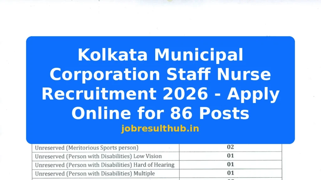 Kolkata Municipal Corporation Staff Nurse Recruitment 2026 - Apply Online for 86 Posts - 2026 Posts