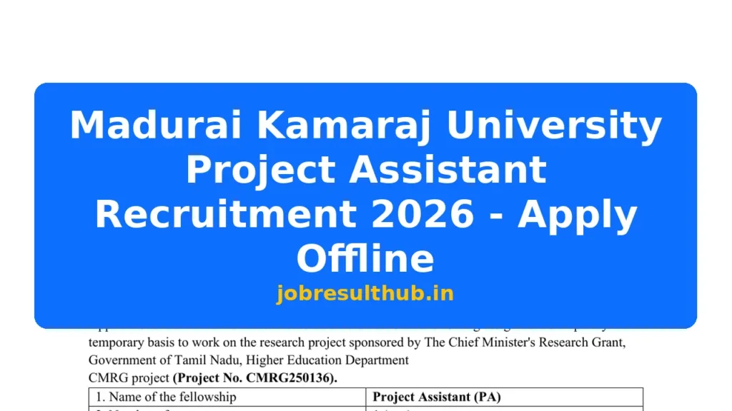 Madurai Kamaraj University Project Assistant Recruitment 2026 - Apply Offline - 2026 Posts