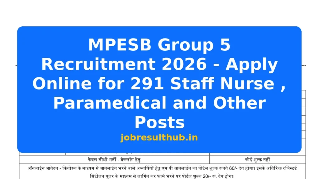 MPESB Group 5 Recruitment 2026 - Apply Online for 291 Staff Nurse , Paramedical and Other Posts - 291 Posts