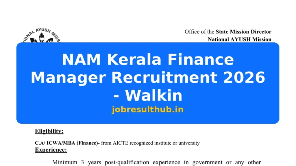 NAM Kerala Finance Manager Recruitment 2026 - Walkin - 2026 Posts