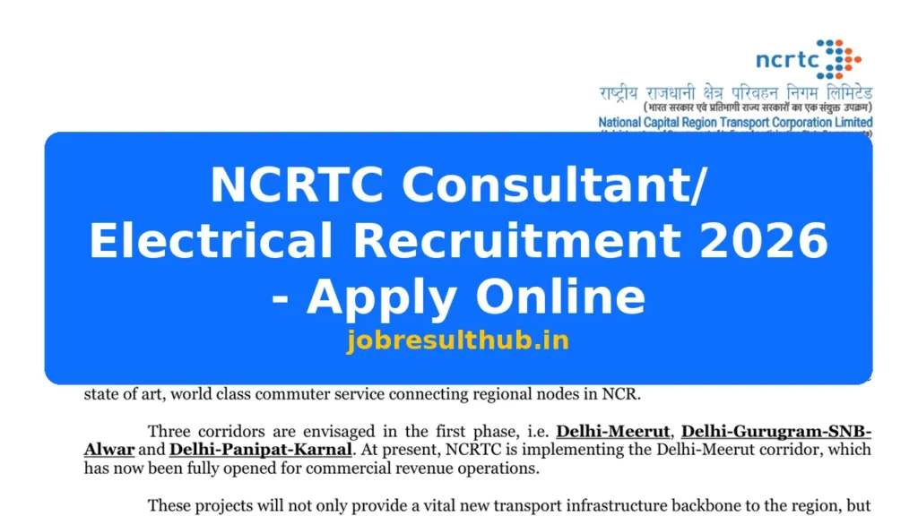 NCRTC Consultant/ Electrical Recruitment 2026 - Apply Online - 2026 Posts