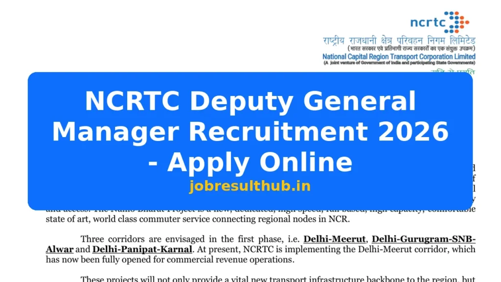 NCRTC Deputy General Manager Recruitment 2026 - Apply Online - 2026 Posts