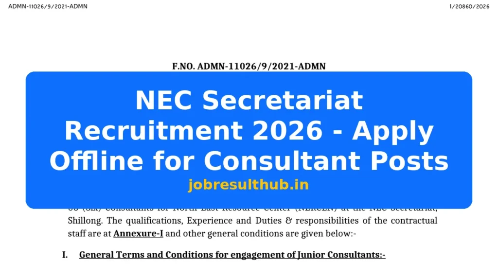NEC Secretariat Recruitment 2026 - Apply Offline for Consultant Posts - 2026 Posts