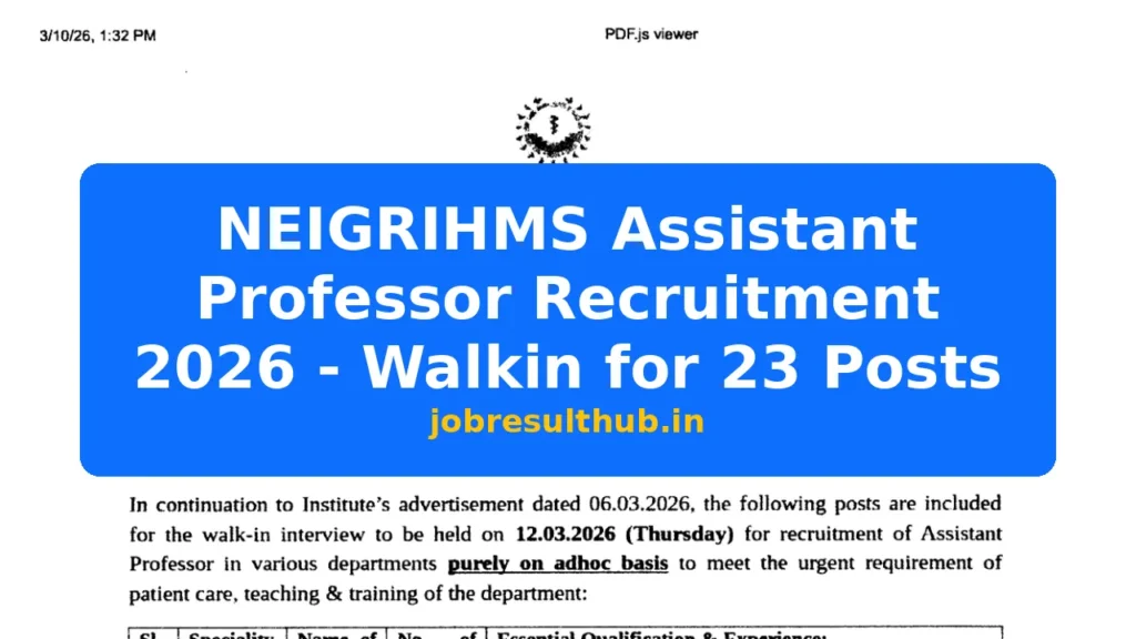 NEIGRIHMS Assistant Professor Recruitment 2026 - Walkin for 23 Posts - 2026 Posts