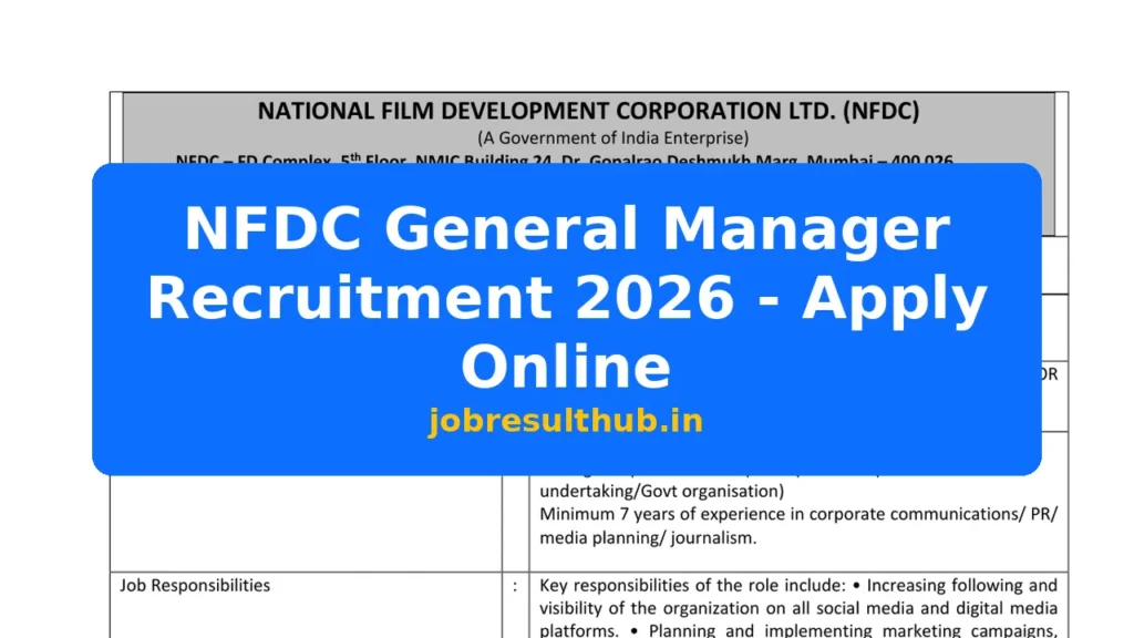 NFDC General Manager Recruitment 2026 - Apply Online - 2026 Posts