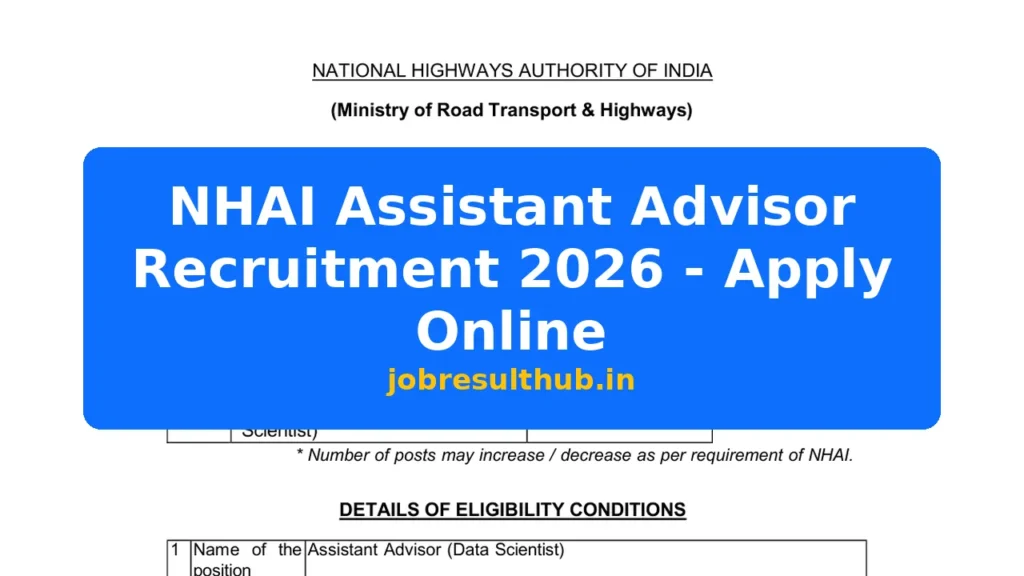 NHAI Assistant Advisor Recruitment 2026 - Apply Online - 2026 Posts