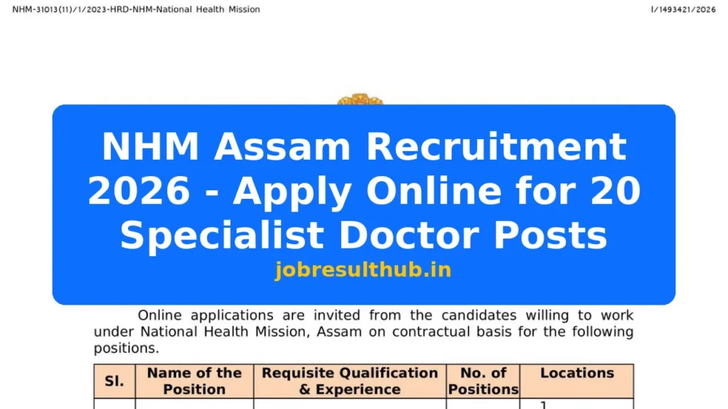 NHM Assam Recruitment 2026 - Apply Online for 20 Specialist Doctor Posts - 2026 Posts