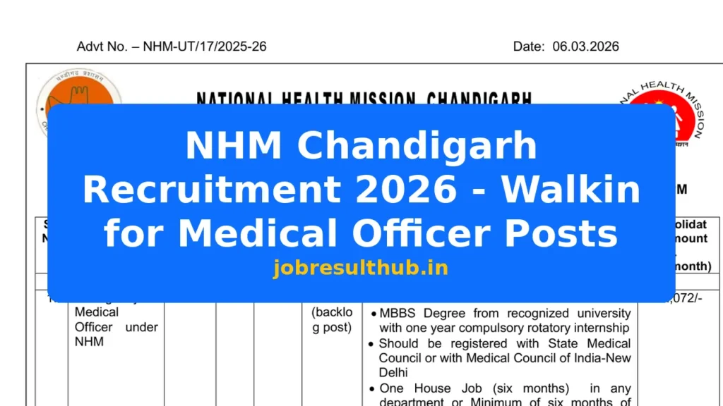 NHM Chandigarh Recruitment 2026 - Walkin for Medical Officer Posts - 2026 Posts