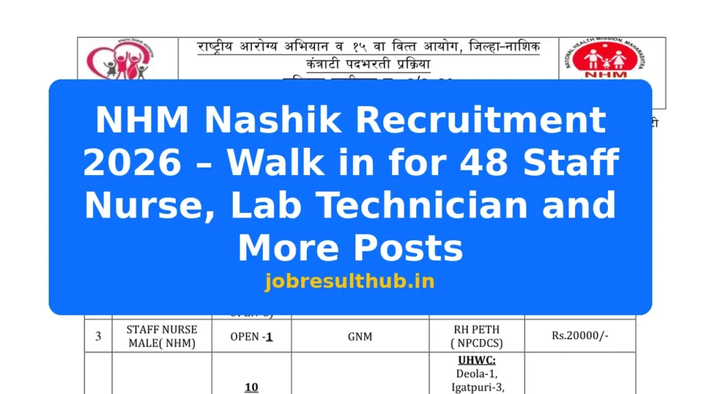 NHM Nashik Recruitment 2026 – Walk in for 48 Staff Nurse, Lab Technician and More Posts - 48 Posts