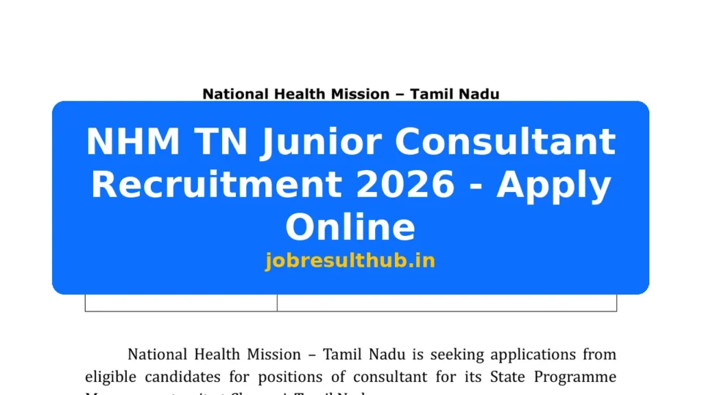 NHM TN Junior Consultant Recruitment 2026 - Apply Online - 2026 Posts
