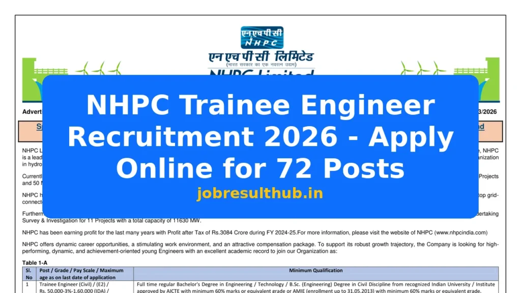 NHPC Trainee Engineer Recruitment 2026 - Apply Online for 72 Posts - 2026 Posts