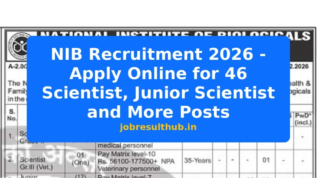NIB Recruitment 2026 - Apply Online for 46 Scientist, Junior Scientist and More Posts - 2026 Posts