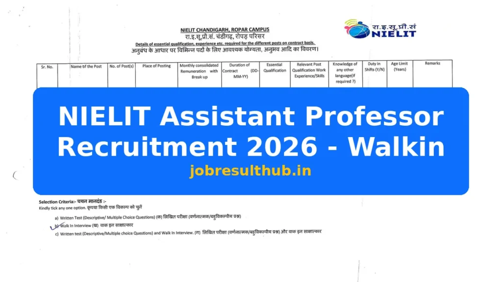 NIELIT Assistant Professor Recruitment 2026 - Walkin - 2026 Posts