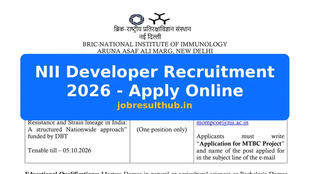 NII Developer Recruitment 2026 - Apply Online - 2026 Posts