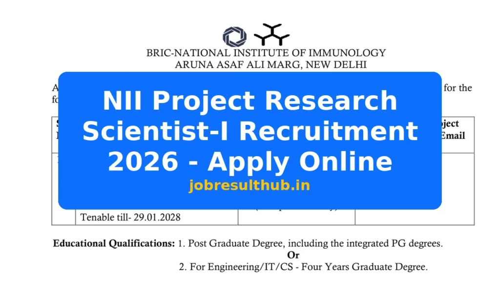 NII Project Research Scientist-I Recruitment 2026 - Apply Online - 2026 Posts