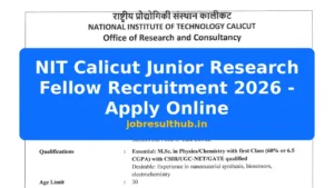 NIT Calicut Junior Research Fellow Recruitment 2026 - Apply Online - 2026 Posts