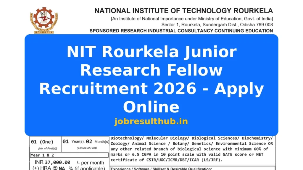 NIT Rourkela Junior Research Fellow Recruitment 2026 - Apply Online - 2026 Posts