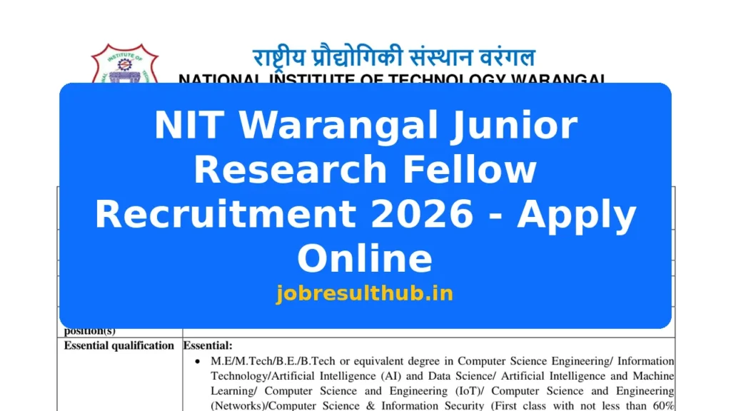NIT Warangal Junior Research Fellow Recruitment 2026 - Apply Online - 2026 Posts