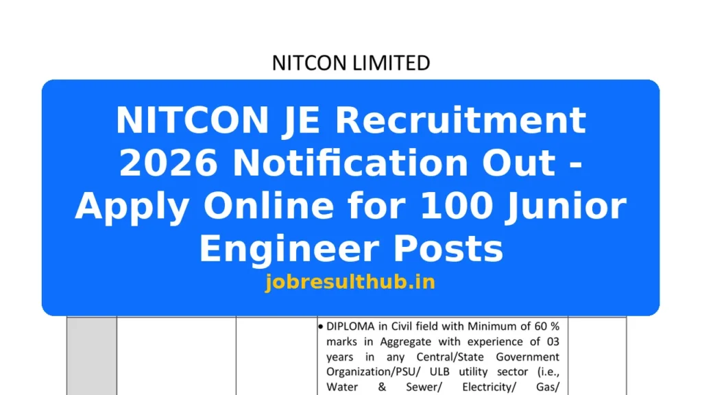 NITCON JE Recruitment 2026 Notification Out - Apply Online for 100 Junior Engineer Posts - 100 Posts