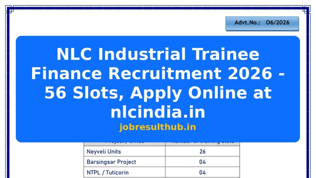 NLC Industrial Trainee Finance Recruitment 2026 - 56 Slots, Apply Online at nlcindia.in - 2026 Posts