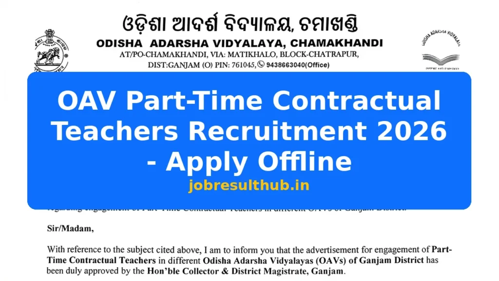 OAV Part-Time Contractual Teachers Recruitment 2026 - Apply Offline - 2026 Posts