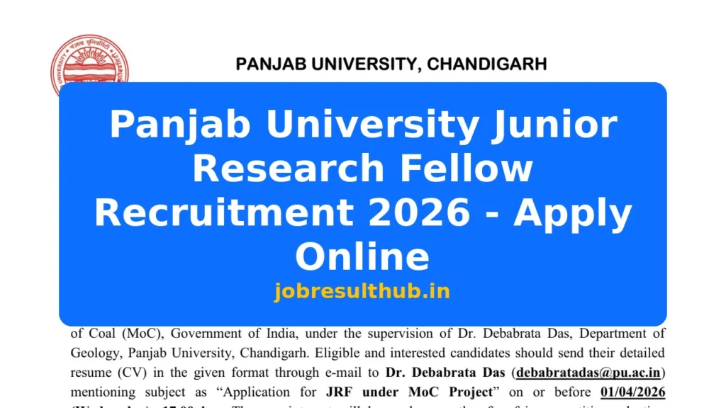 Panjab University Junior Research Fellow Recruitment 2026 - Apply Online - 2026 Posts