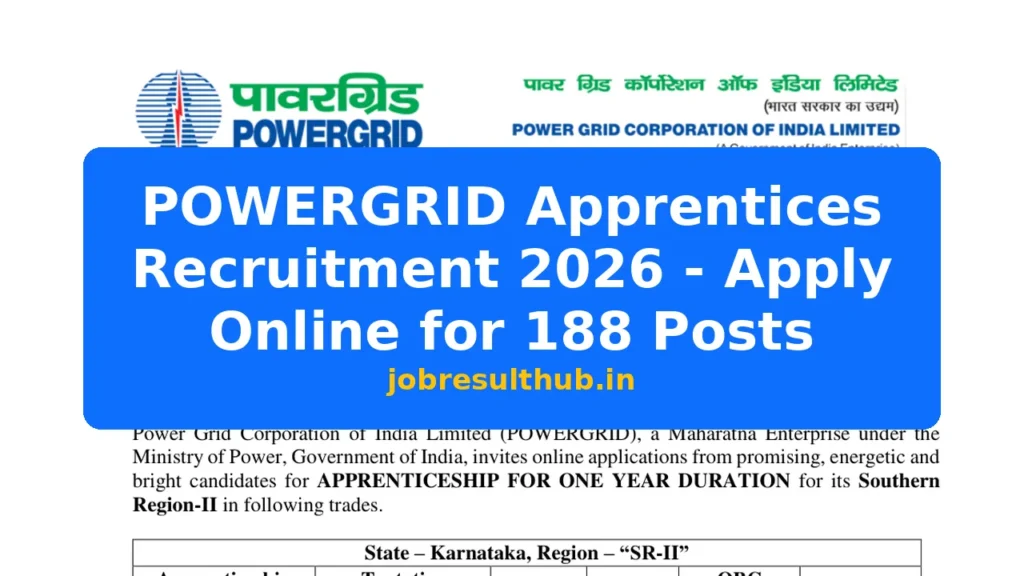 POWERGRID Apprentices Recruitment 2026 - Apply Online for 188 Posts - 2026 Posts