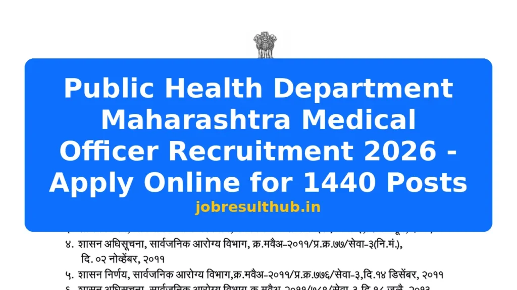 Public Health Department Maharashtra Medical Officer Recruitment 2026 - Apply Online for 1440 Posts - 2026 Posts