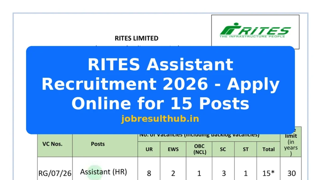 RITES Assistant Recruitment 2026 - Apply Online for 15 Posts - 2026 Posts