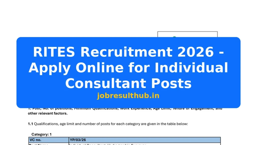 RITES Recruitment 2026 - Apply Online for Individual Consultant Posts - 2026 Posts