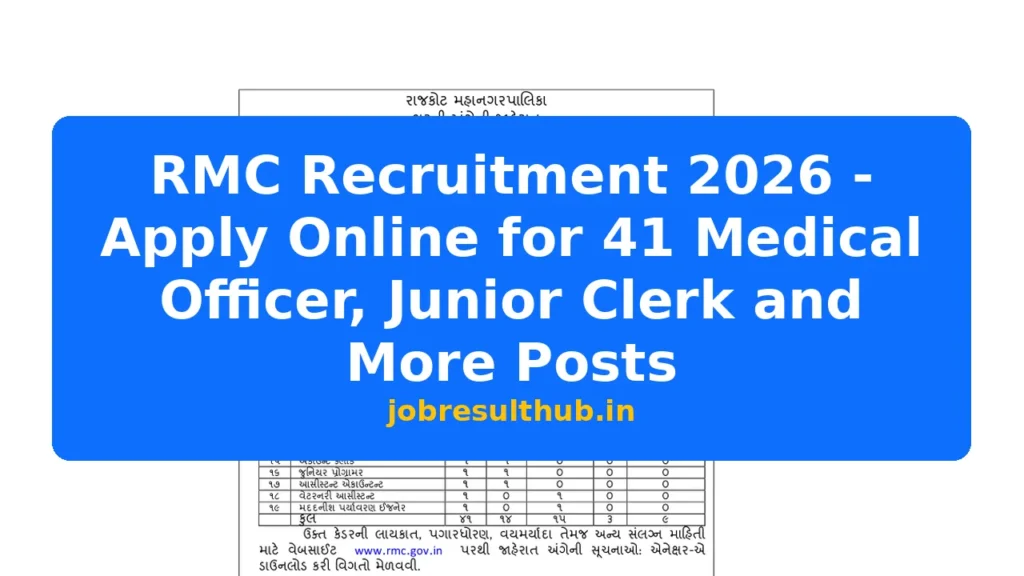 RMC Recruitment 2026 - Apply Online for 41 Medical Officer, Junior Clerk and More Posts - 2026 Posts