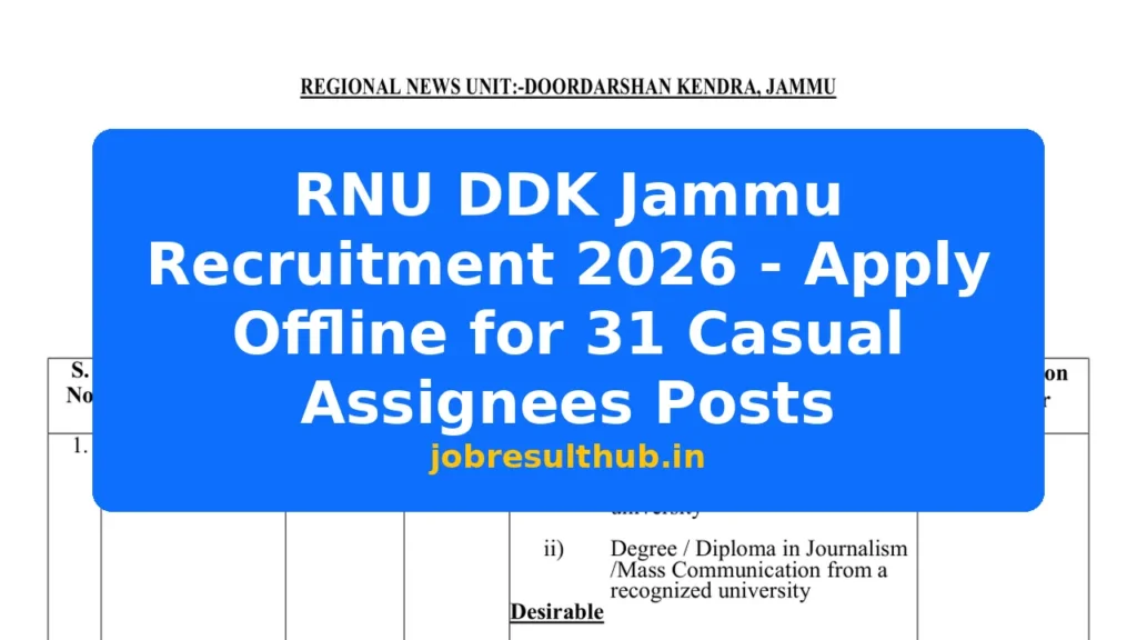 RNU DDK Jammu Recruitment 2026 - Apply Offline for 31 Casual Assignees Posts - 2026 Posts
