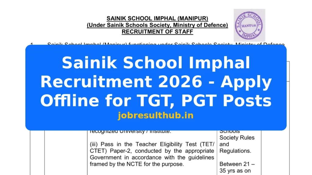 Sainik School Imphal Recruitment 2026 - Apply Offline for TGT, PGT Posts - 2026 Posts