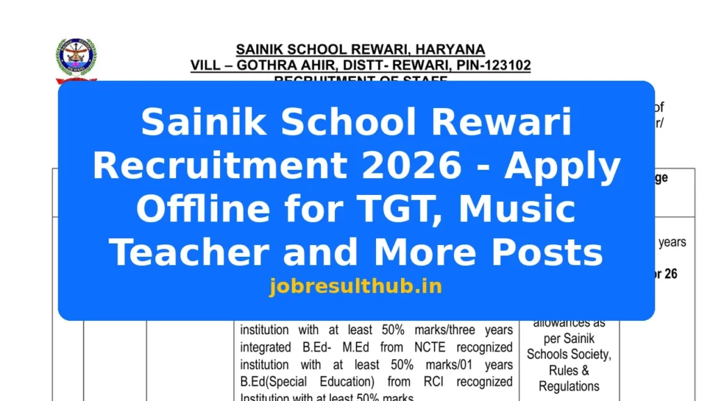 Sainik School Rewari Recruitment 2026 - Apply Offline for TGT, Music Teacher and More Posts - 2026 Posts