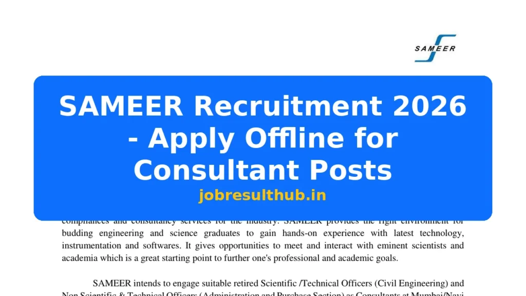 SAMEER Recruitment 2026 - Apply Offline for Consultant Posts - 2026 Posts