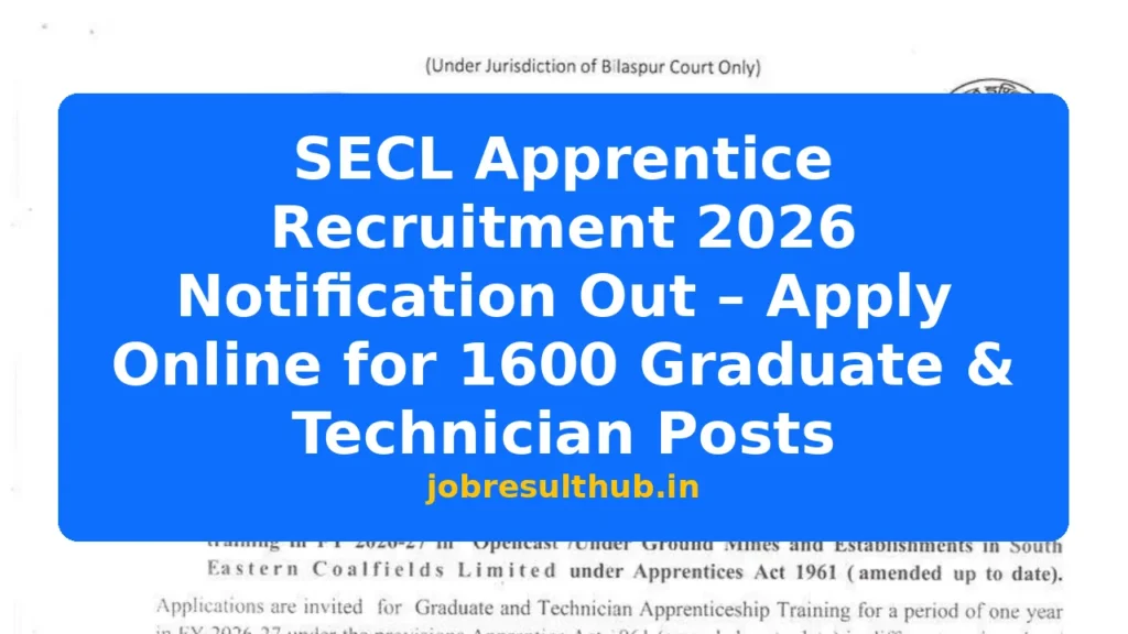SECL Apprentice Recruitment 2026 Notification Out – Apply Online for 1600 Graduate & Technician Posts - 2026 Posts