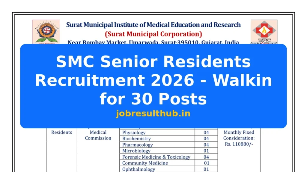 SMC Senior Residents Recruitment 2026 - Walkin for 30 Posts - 2026 Posts