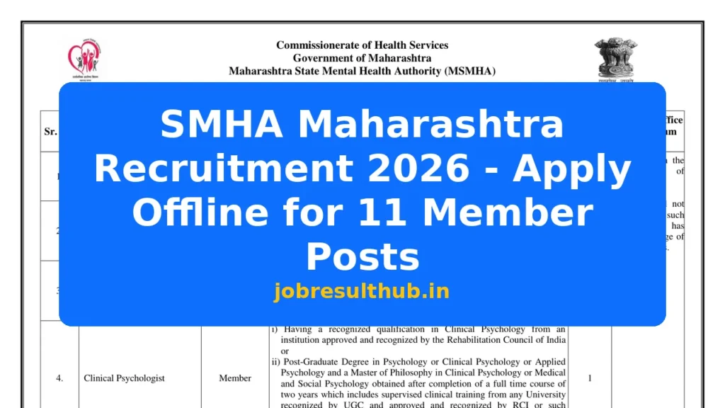 SMHA Maharashtra Recruitment 2026 - Apply Offline for 11 Member Posts - 2026 Posts