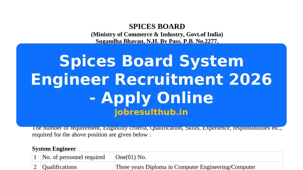 Spices Board System Engineer Recruitment 2026 - Apply Online - 2026 Posts