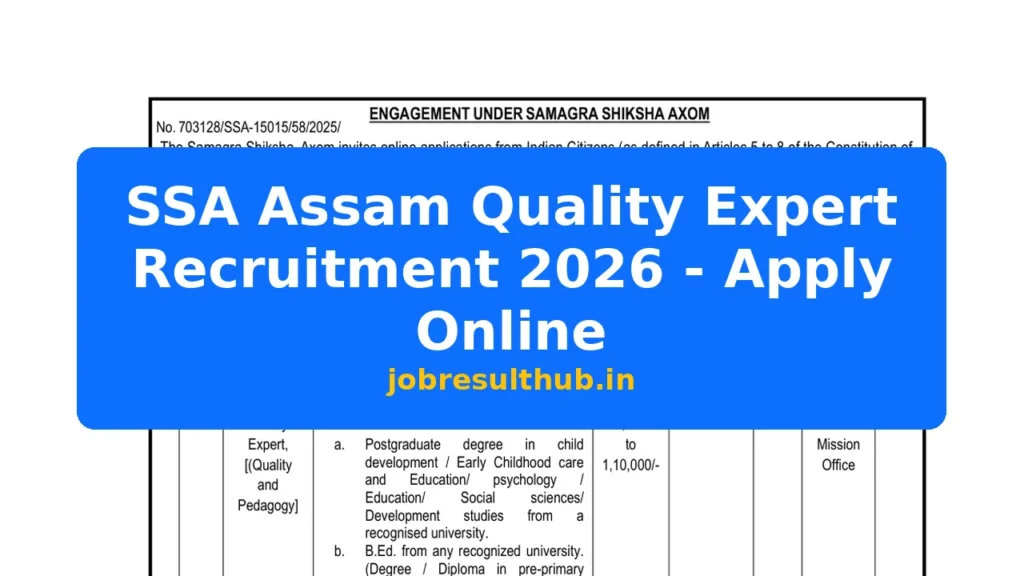 SSA Assam Quality Expert Recruitment 2026 - Apply Online - 2026 Posts